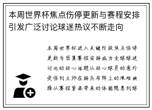 本周世界杯焦点伤停更新与赛程安排引发广泛讨论球迷热议不断走向